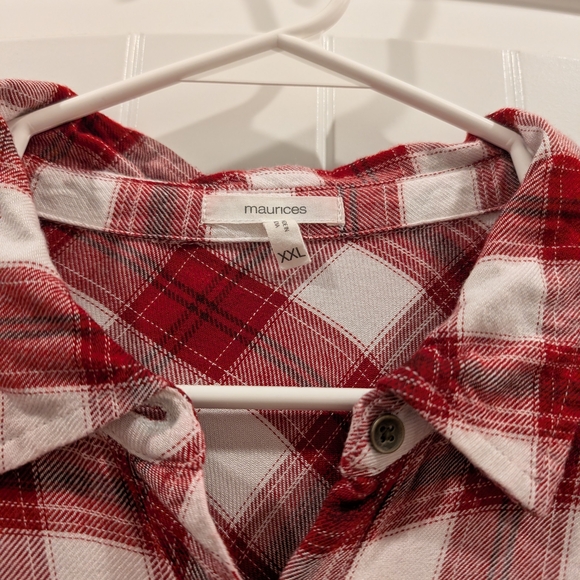 3 For $18 Maurices Red and White Plaid Shirt - Picture 2 of 7